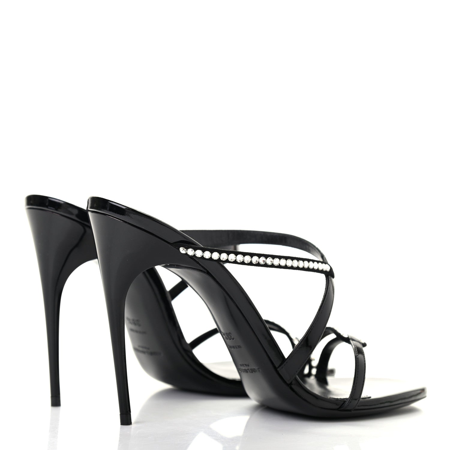 Saint Laurent Patent Calfskin Crystal Paris Sandals 38.5 Black 4 of 7