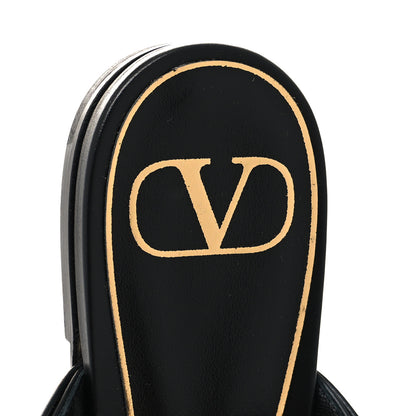 Valentino Garavani Calfskin Roman Stud Ankle Strap Flat Mules 38.5 Black 8 of 8