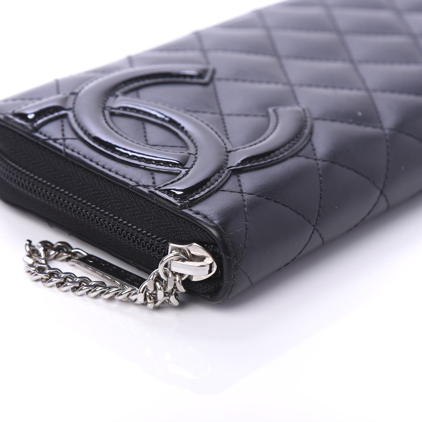 Calfskin Quilted Cambon Large Gusset Zip Around Wallet Black