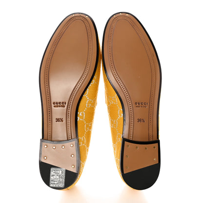Gucci Canvas Lame GG Monogram Horsebit Womens Jordaan Loafers 36.5 Lemon Silver 5 of 11