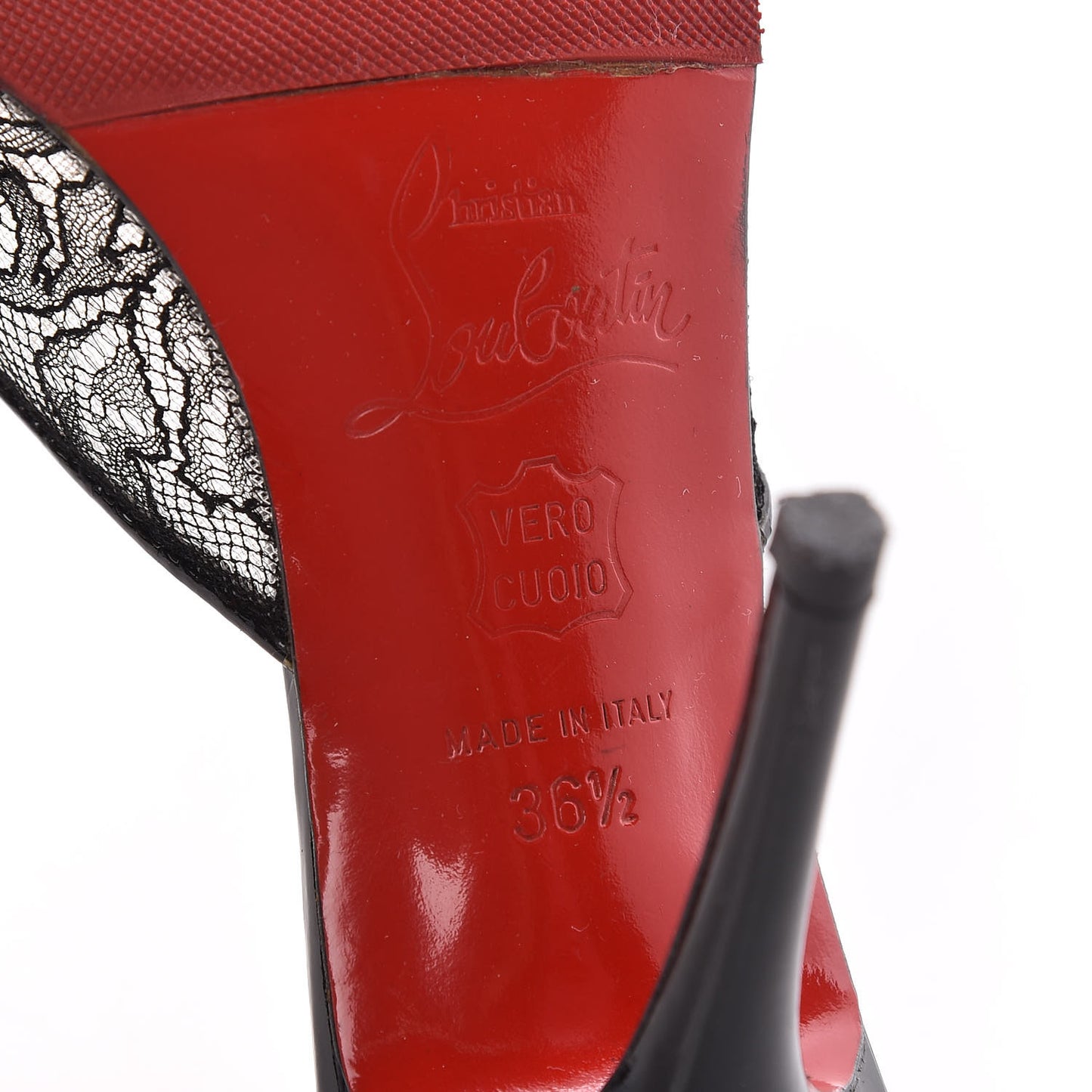 Lace Patent Peep Toe Mule Pumps 36.5 Black