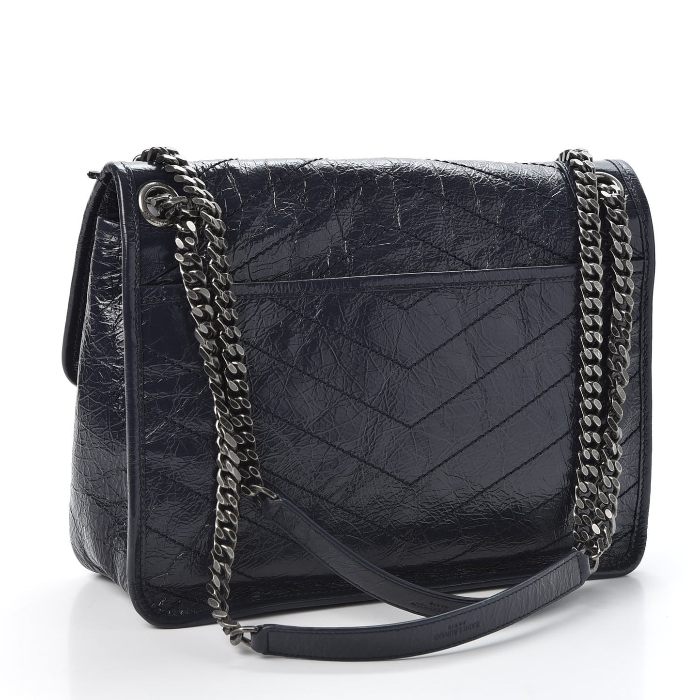 Crinkled Calfskin Matelasse Monogram Medium Niki Chain Satchel Deep Marine