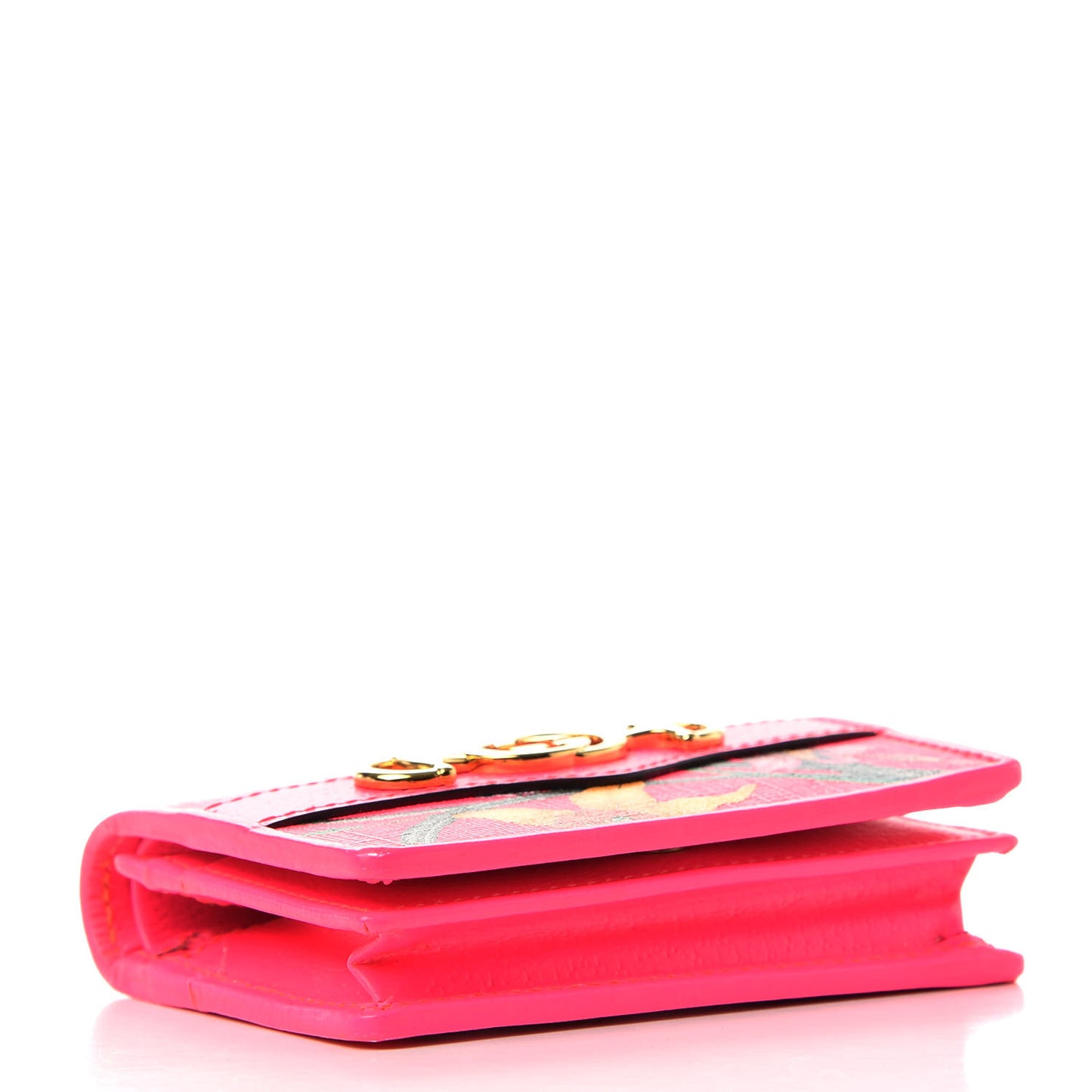 Calfskin Flora Print Zumi Card Case Fuxia Fluo