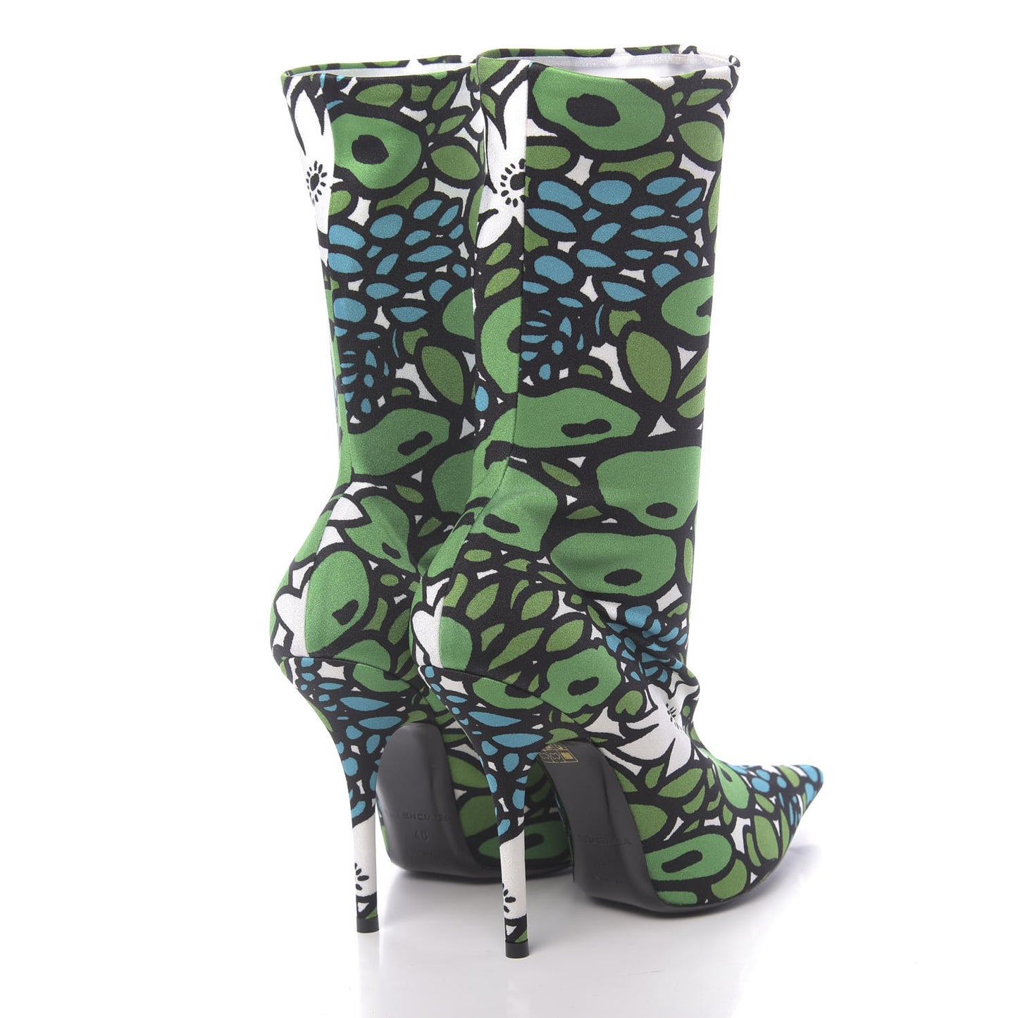 Jersey Crepe Wild Flowers Extreme Pointed Toe Knife Booties 40 Emerald Green White
