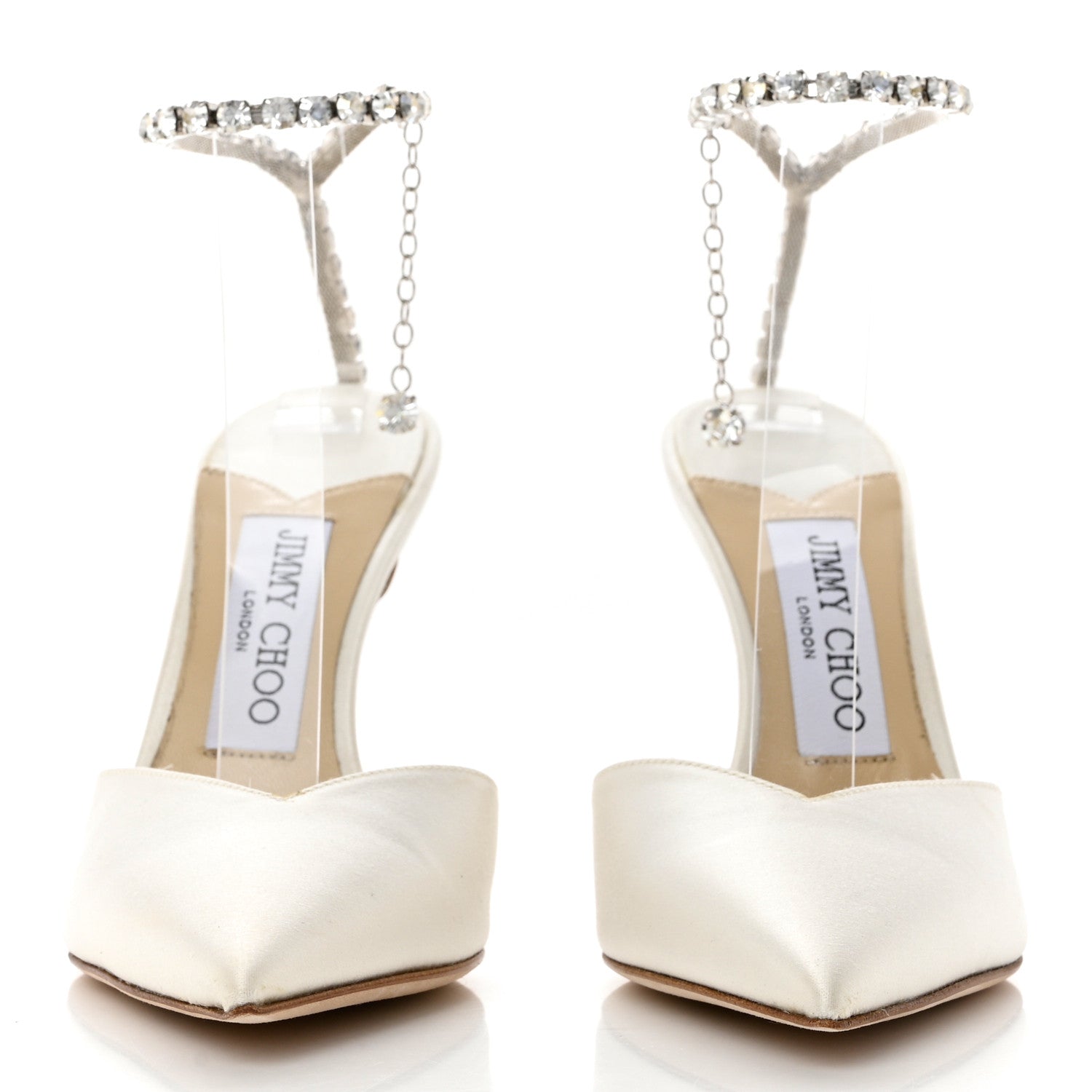 Jimmy Choo Satin Crystal Saeda 100 Pumps 36 Ivory 2 of 9