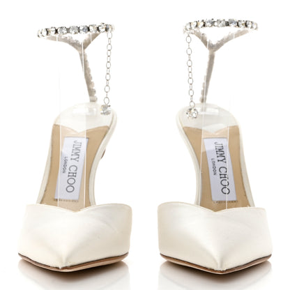 Jimmy Choo Satin Crystal Saeda 100 Pumps 36 Ivory 2 of 9