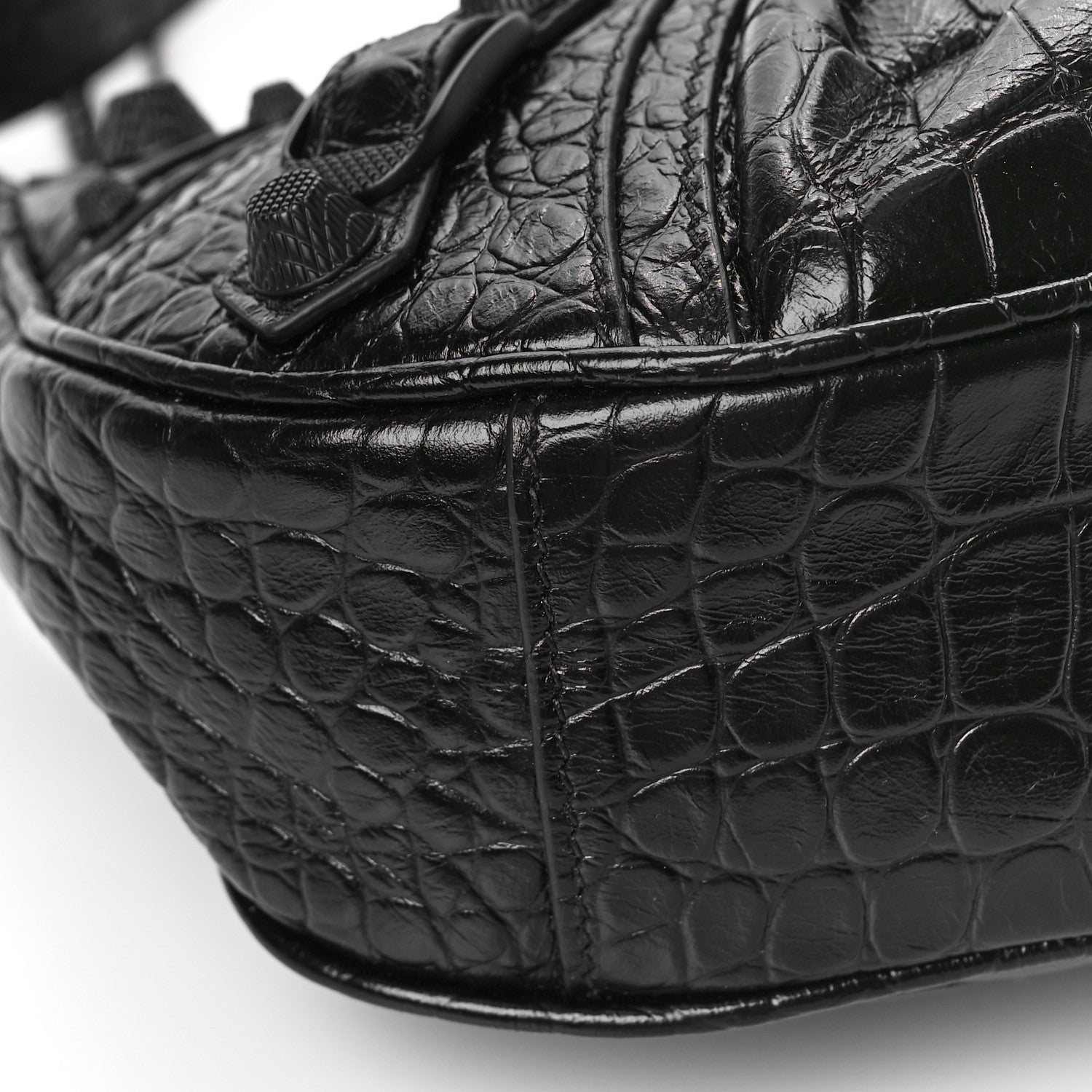 Balenciaga Extra Supple Calfskin Crocodile Embossed Monochrome Le Cagole Shoulder Bag XS Black 9 of 10