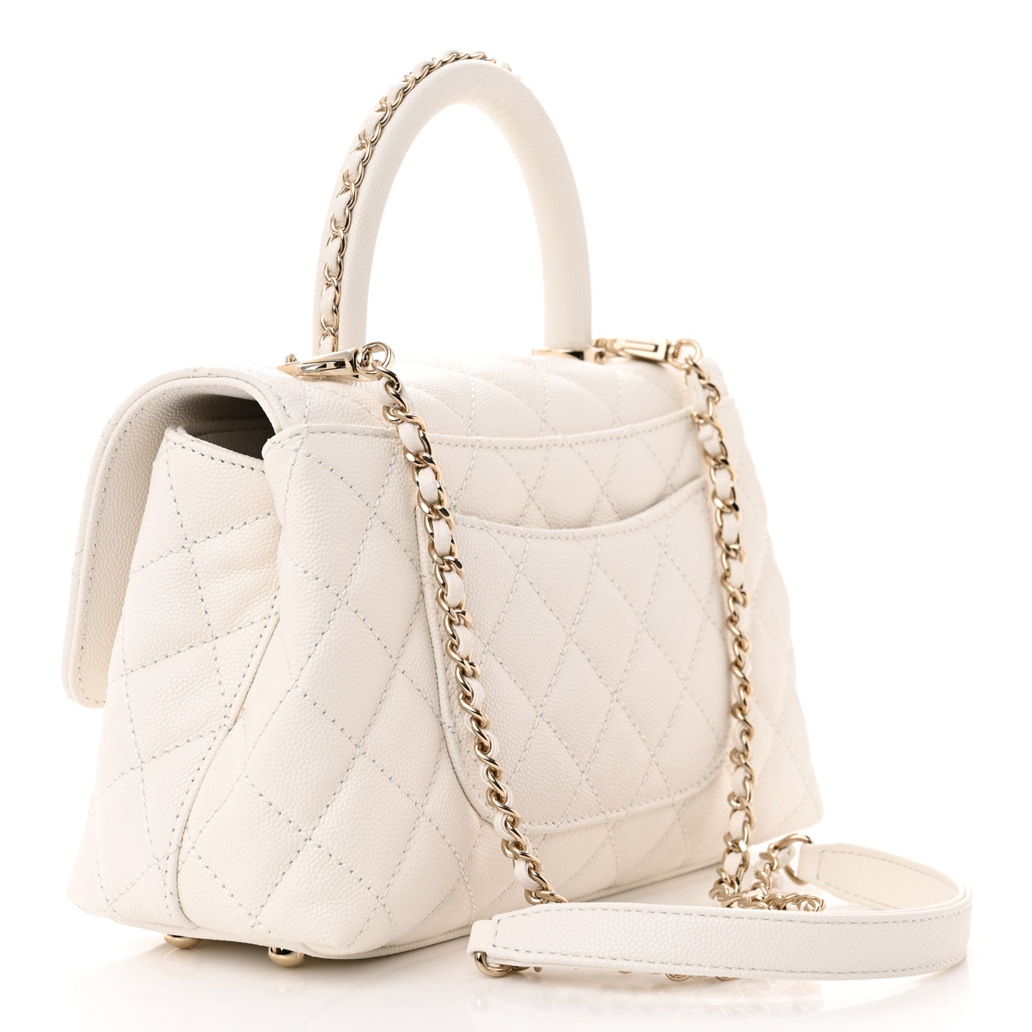 Caviar Quilted Mini Coco Chain Handle Flap White