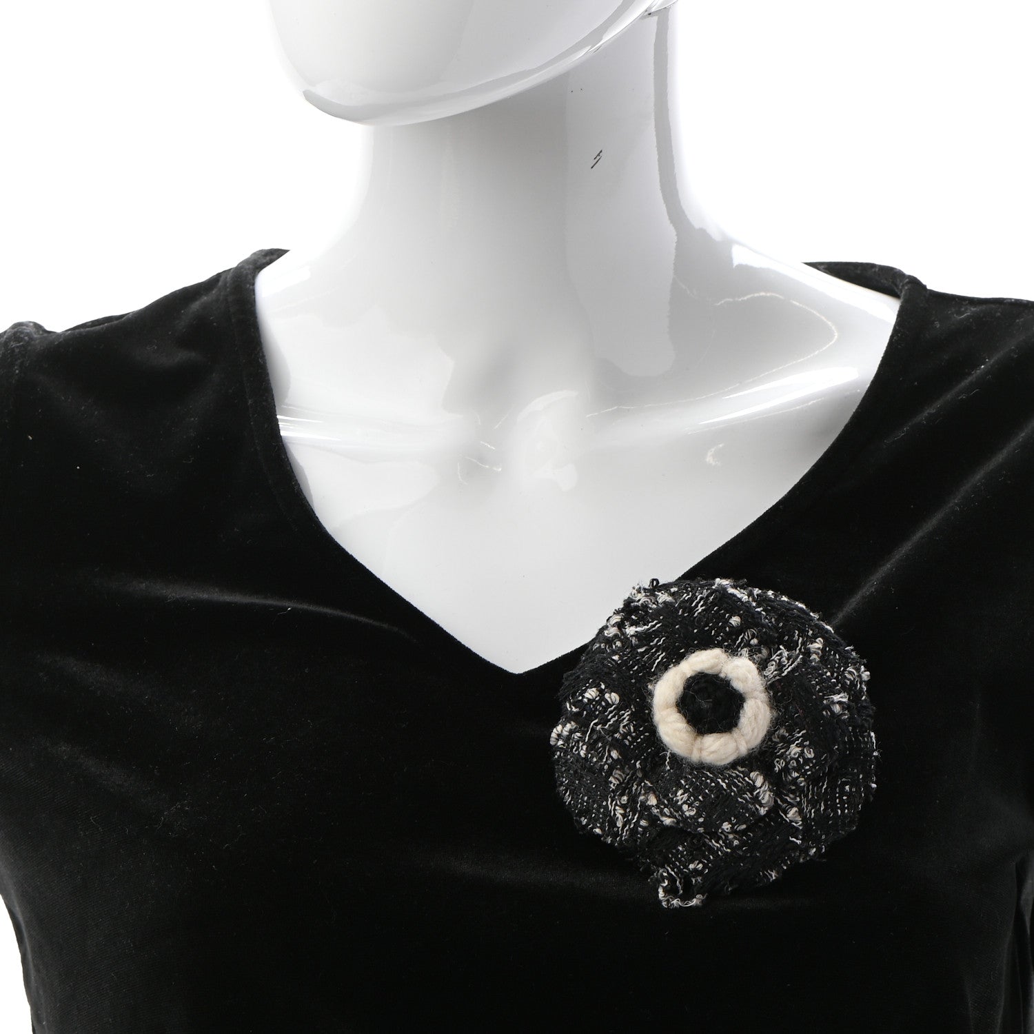 Chanel Tweed Pin Brooch Black White 2 of 6