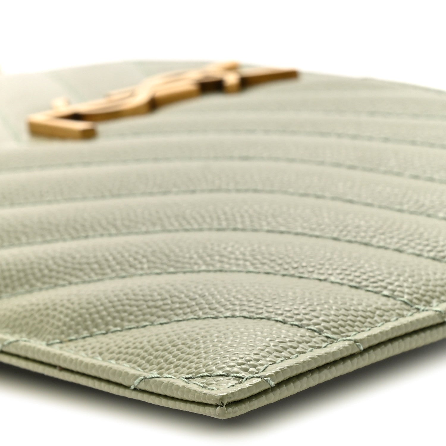 Saint Laurent Grain De Poudre Chevron Monogram Large Bill Pouch Light Sage 8 of 10