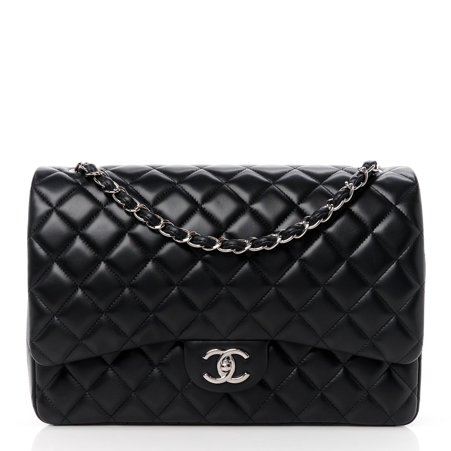 Lambskin Quilted Maxi Double Flap Black