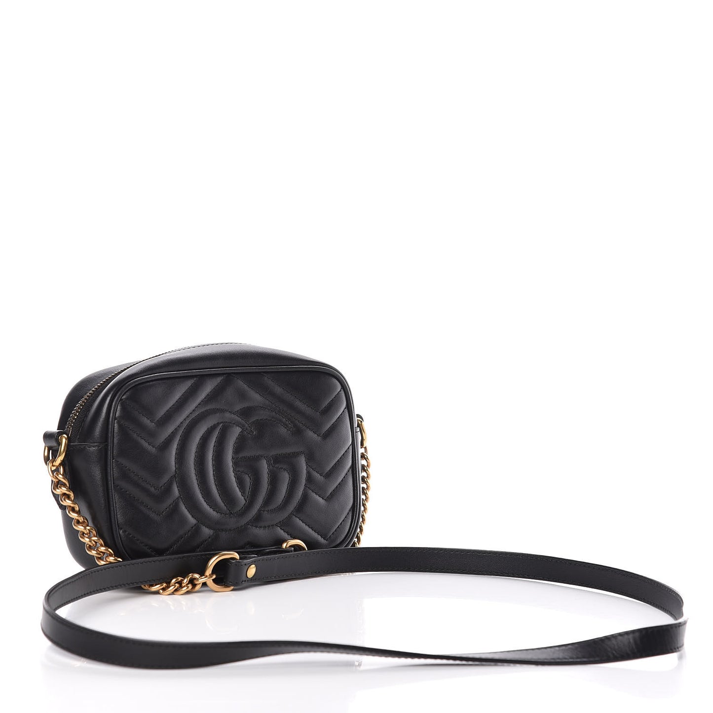 Calfskin Matelasse Mini GG Marmont Chain Shoulder Bag Black