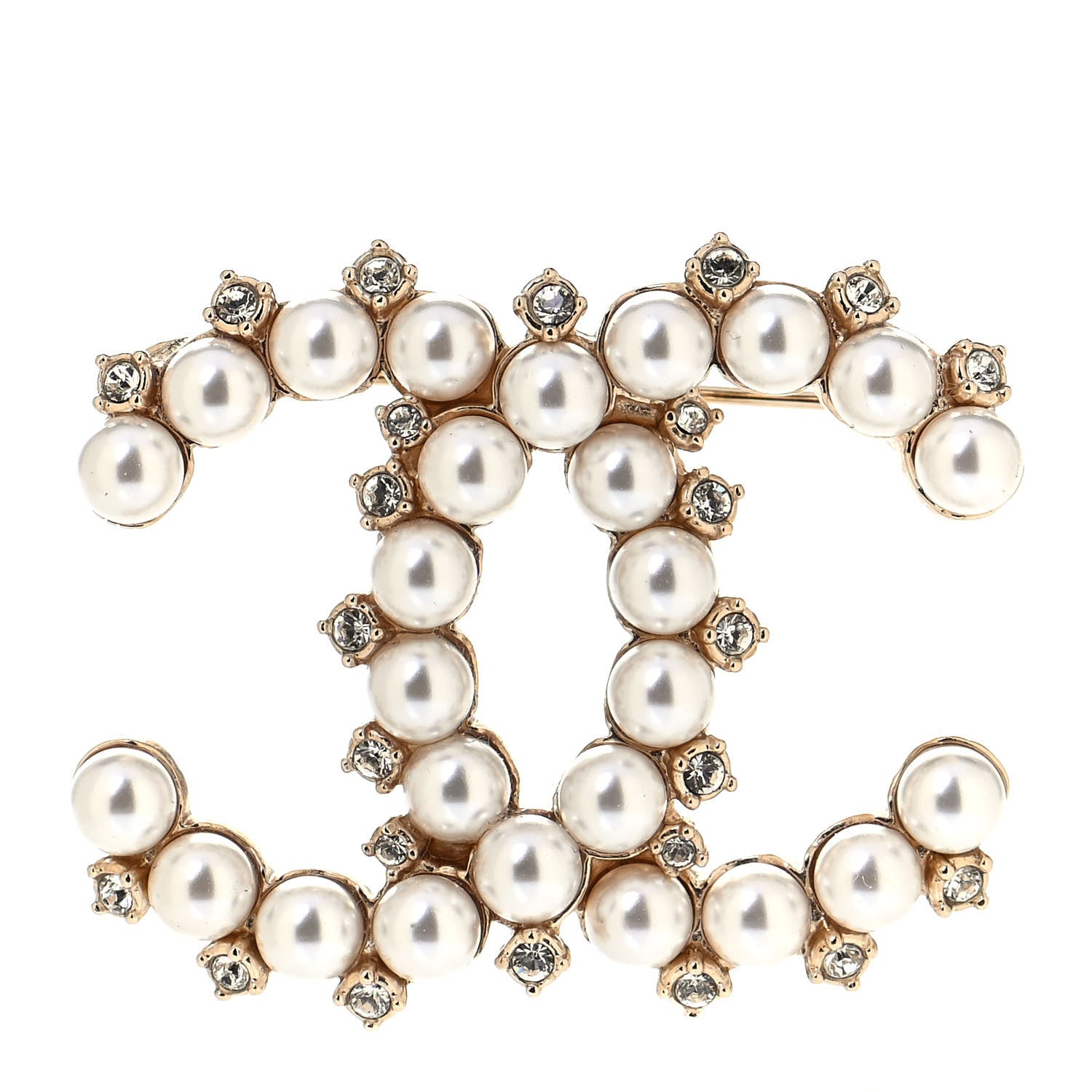 Chanel Crystal Pearl CC Brooch Gold 1 of 4