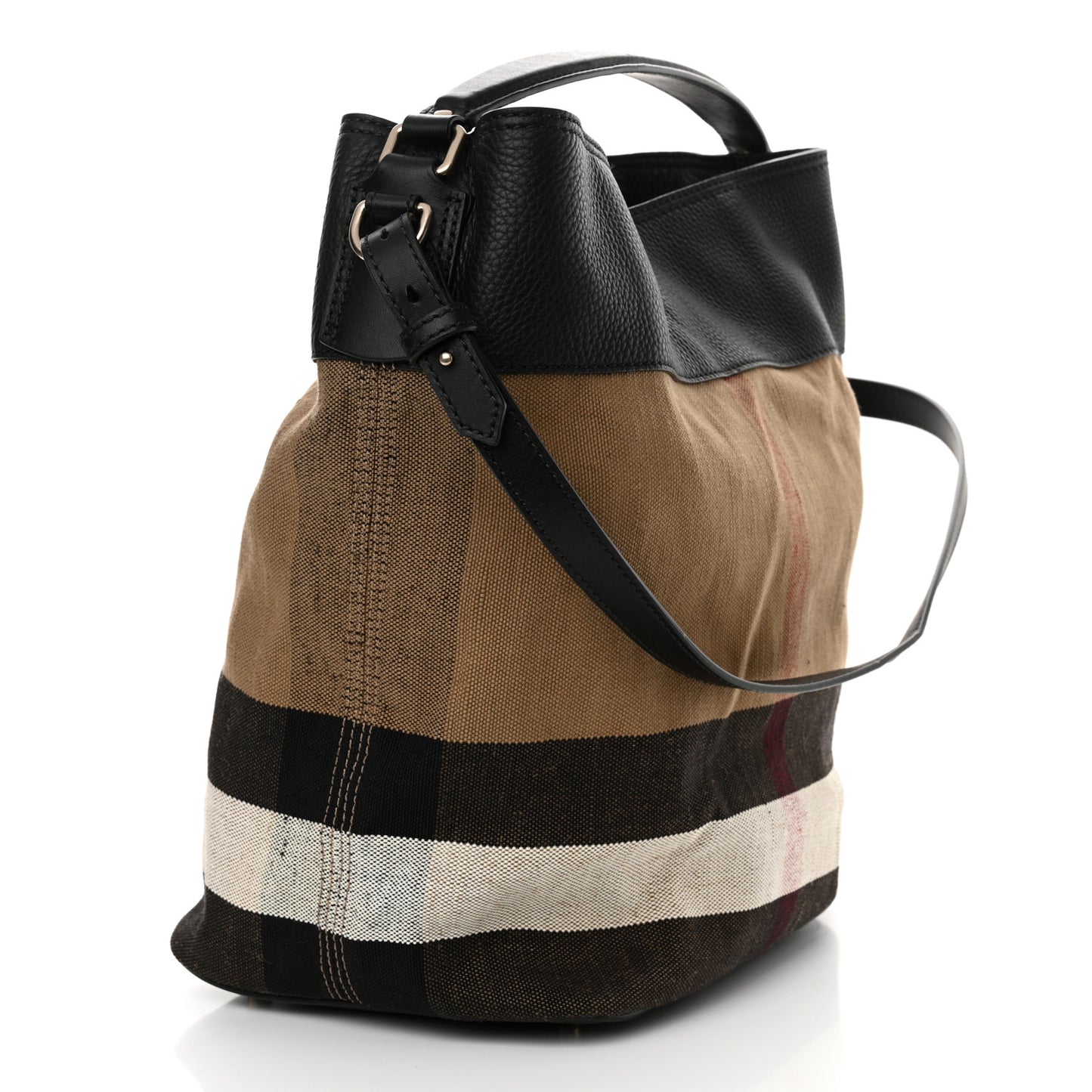 Grainy Calfskin Canvas Mega Check Medium Ashby Tassel Hobo Black