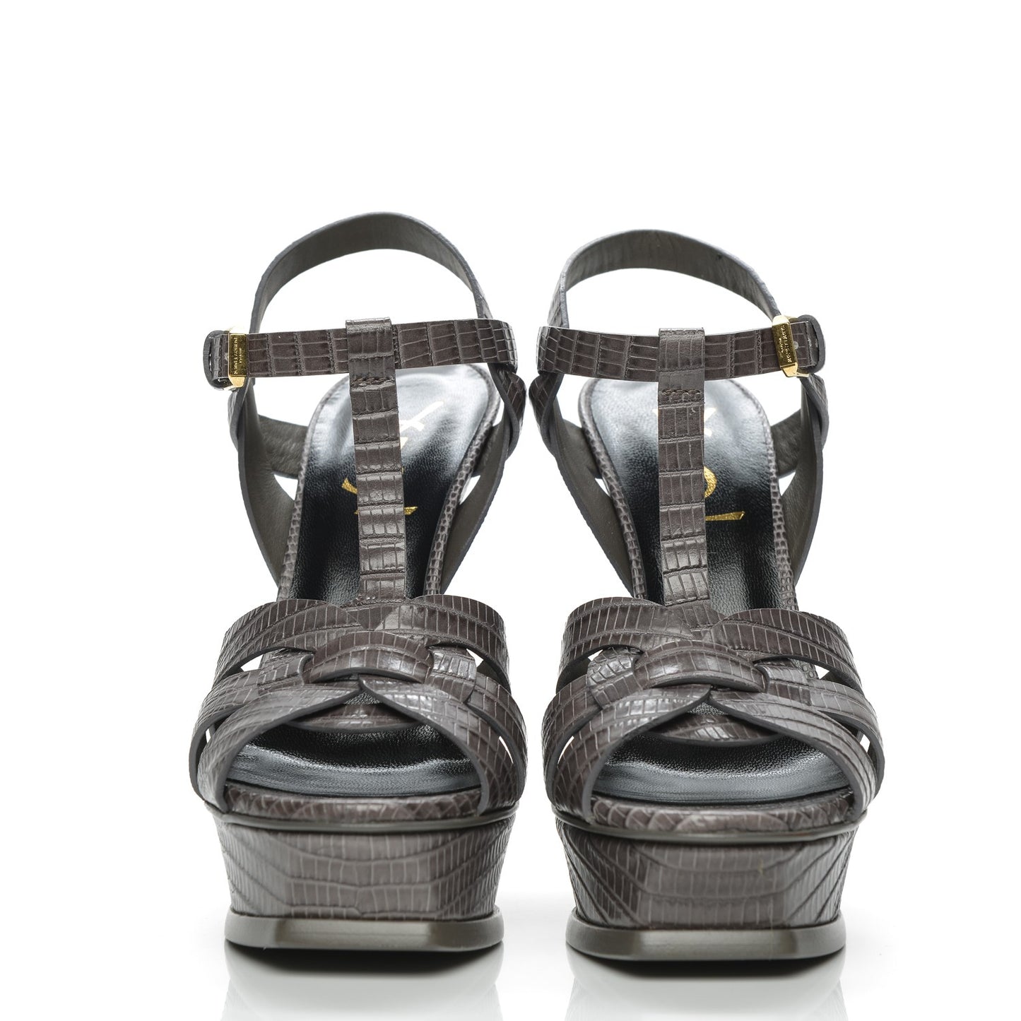 Calfskin Lizard Embossed Tribute 105 Platform Sandals 35 Earth