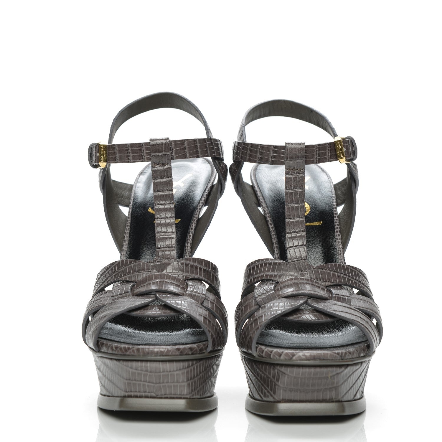 Saint Laurent Calfskin Lizard Embossed Tribute 105 Platform Sandals 35 Earth 2 of 9