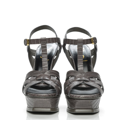 Saint Laurent Calfskin Lizard Embossed Tribute 105 Platform Sandals 35 Earth 2 of 9
