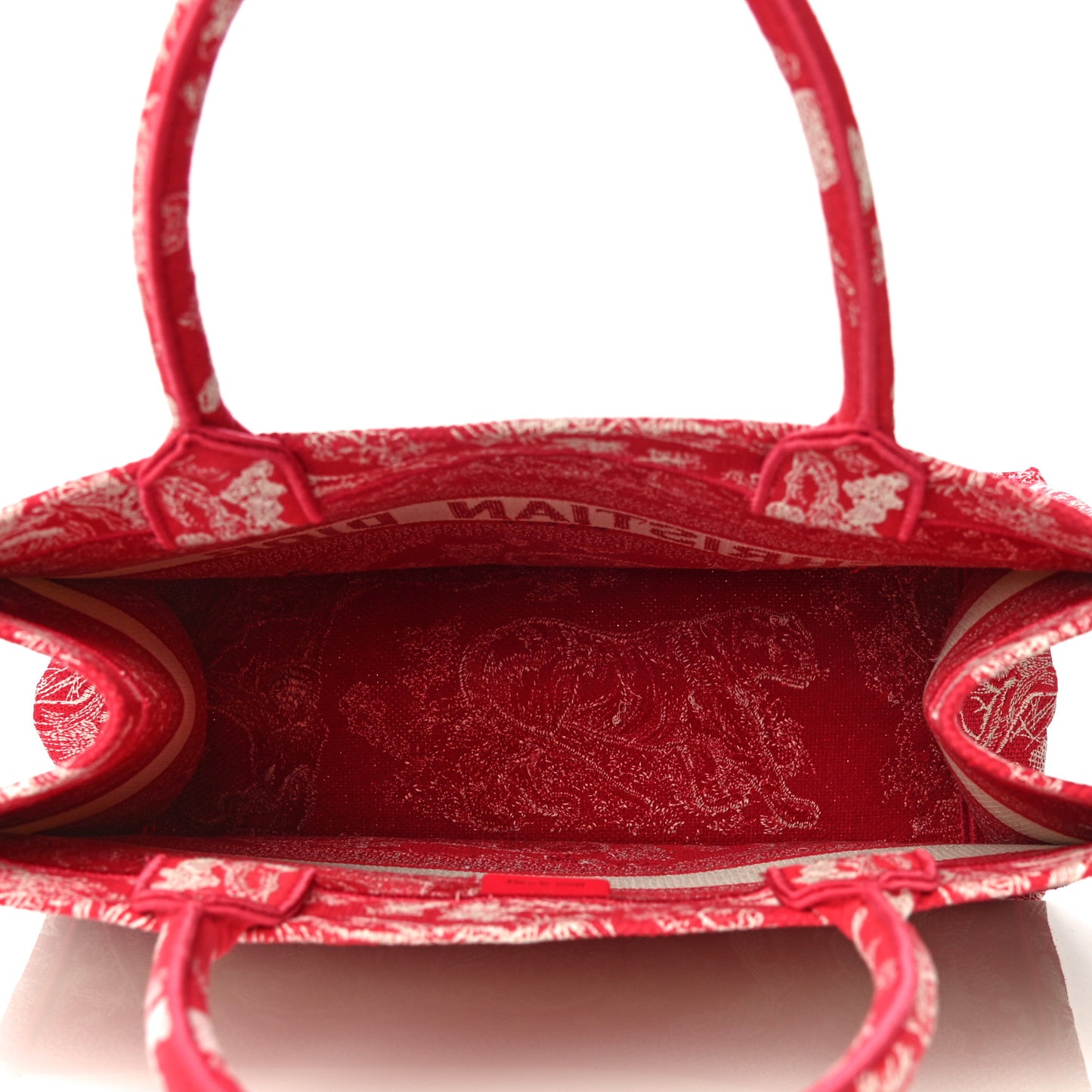 Canvas Embroidered Medium Toile De Jouy Reverse Book Tote Fuchsia