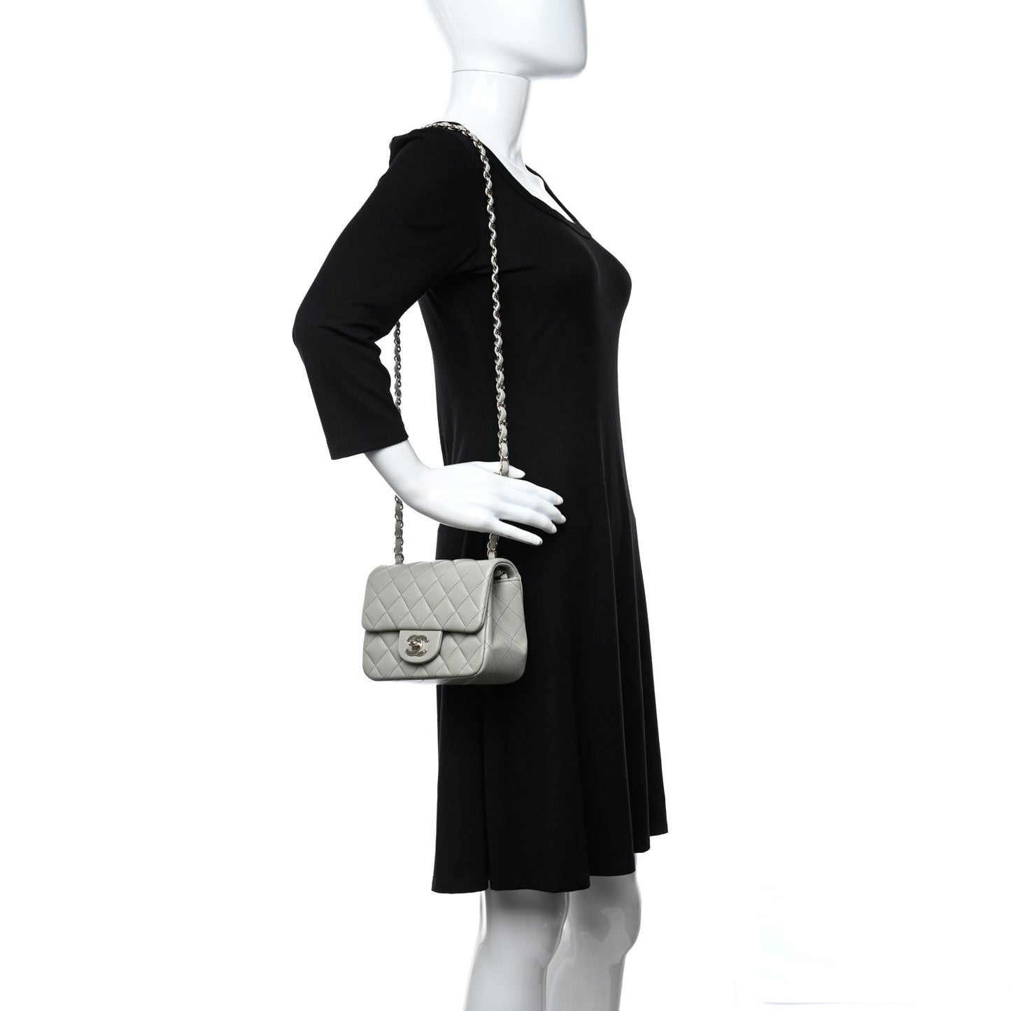 Lambskin Quilted Mini Square Flap Light Grey