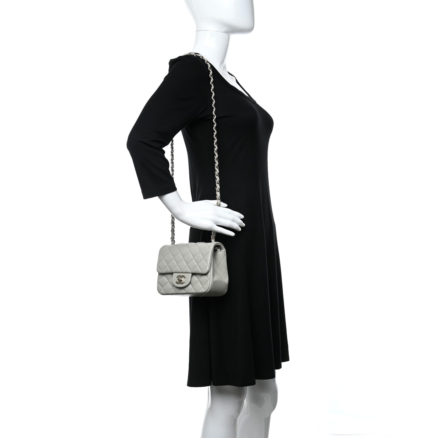 Chanel Lambskin Quilted Mini Square Flap Light Grey 2 of 13