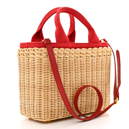 Prada Wicker Canvas Tote Naturale Red 3 of 16