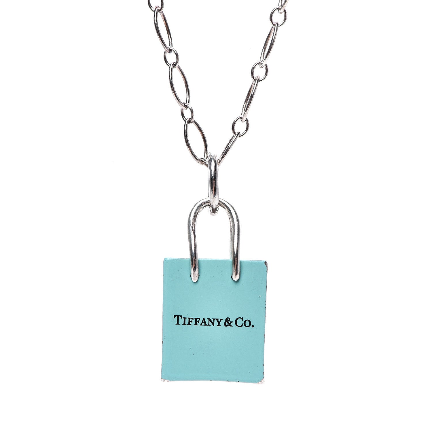 Tiffany Sterling Silver Enamel Shopping Bag Charm Pendant Necklace 6 of 7