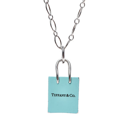 Tiffany Sterling Silver Enamel Shopping Bag Charm Pendant Necklace 6 of 7