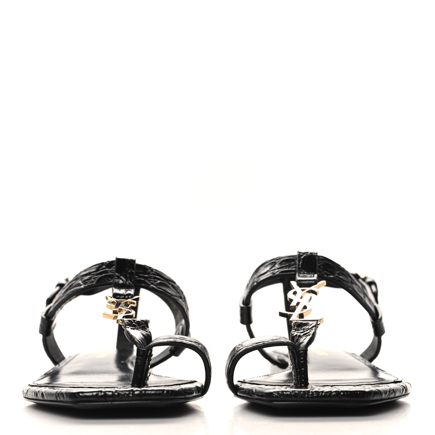 Calfskin Crocodile Embossed Cassandra Monogram Sandals 36.5 Black