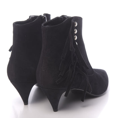 Saint Laurent Suede Fringe Cat Ankle Boots 38 Black 4 of 8