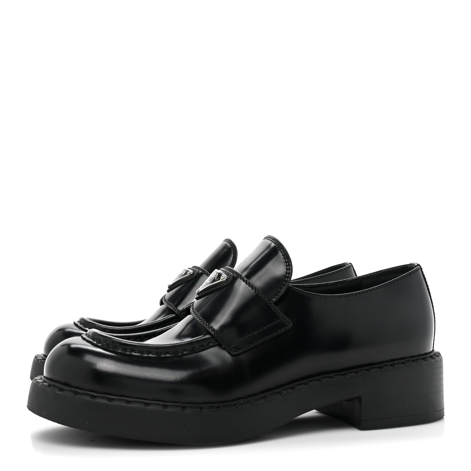 Prada Spazzolato Metal Triangle Logo 50mm Loafers 38 Black 3 of 9
