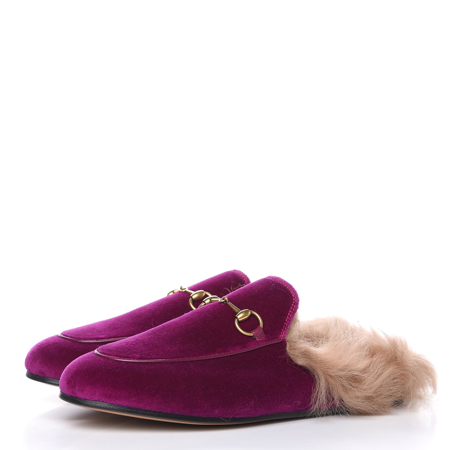 Velvet Fur Womens Princetown Slippers 38.5 Fucsia Violet Cyclamen Natural