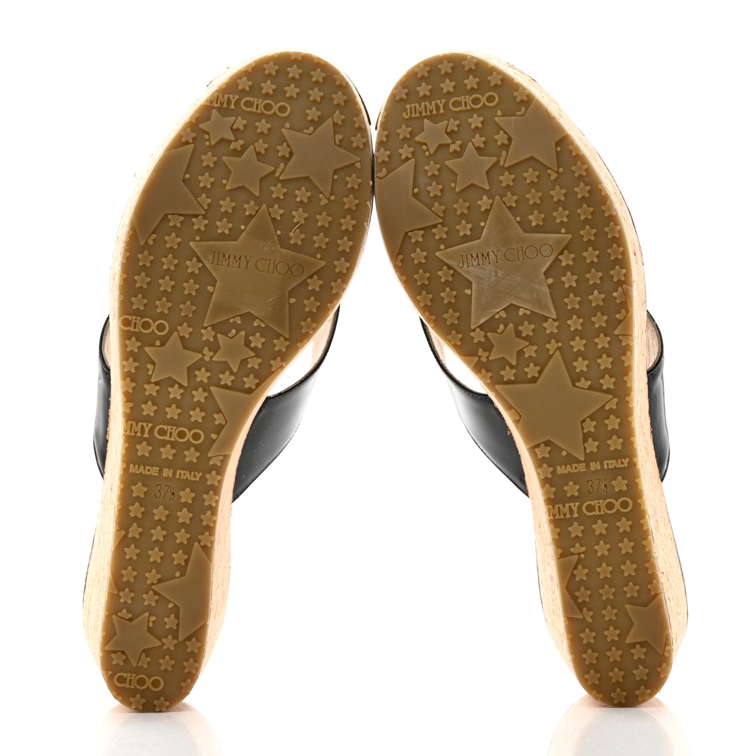 Jimmy Choo Patent Thong Platform Wedge Slide Sandals 37.5 Black 5 of 9