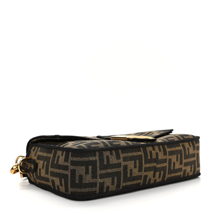 Fendi Fabric Jacquard FF 1974 Medium Baguette Tobacco Moro Black 4 of 9