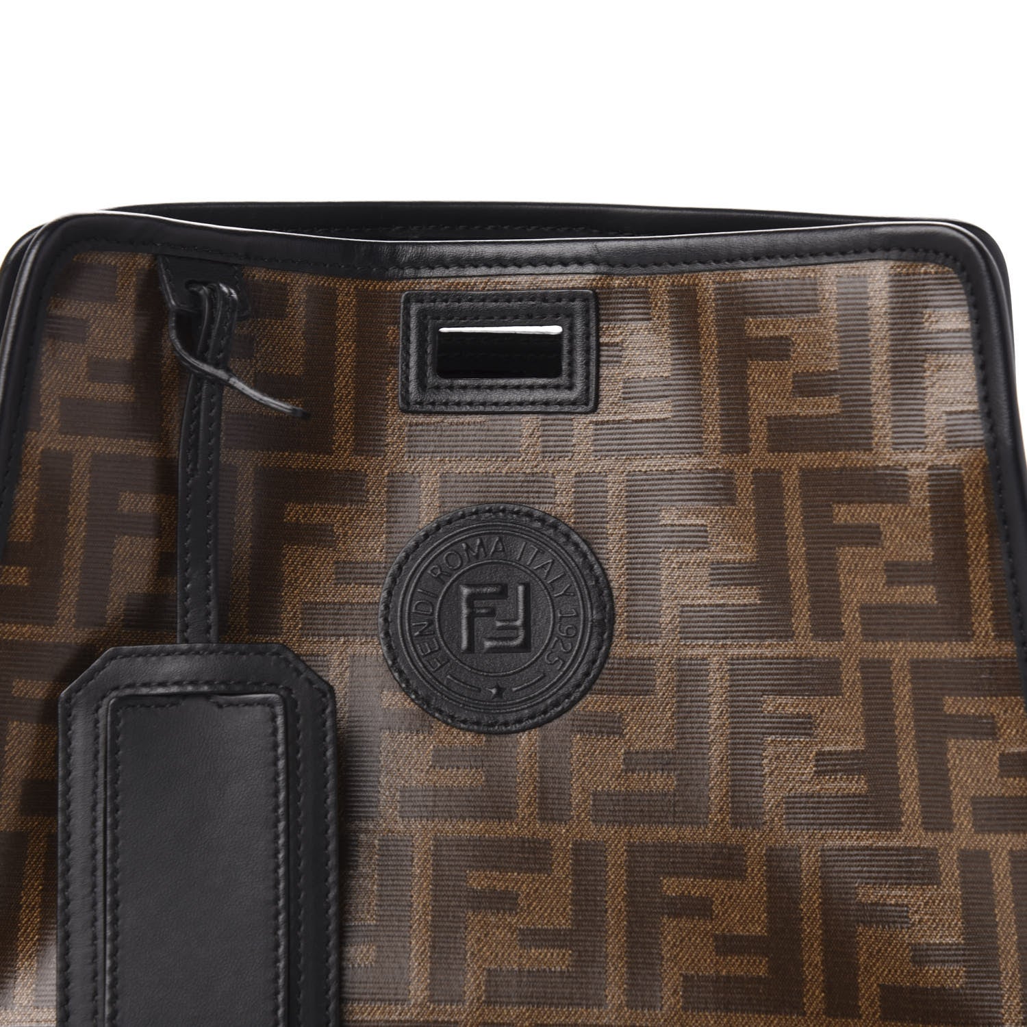 Fendi Glazed Fabric Vitello Century FF 1974 Stamp Patch Mini Peekaboo Defender Cover Mogano Panna Black 10 of 11