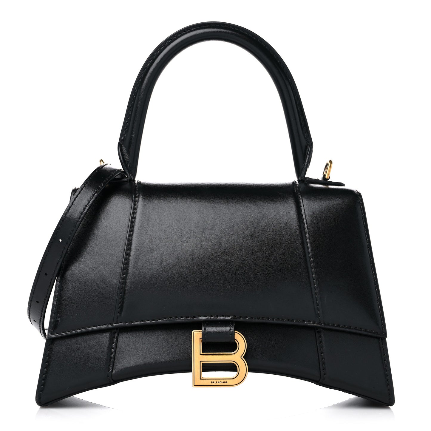 Shiny Box Calfskin Small Hourglass Top Handle Bag Black