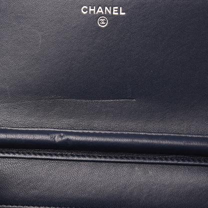 Chanel Lambskin Double Quilted Stitch Wallet On Chain WOC Navy Blue 12 of 14