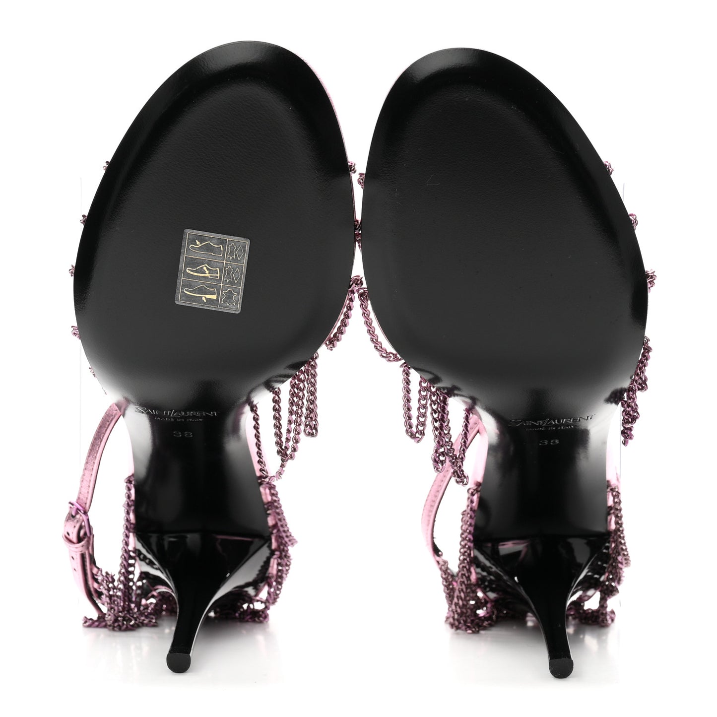 Metallic Lambskin Chain Babylone 90 Ankle Strap Sandals 38 Bubblegum