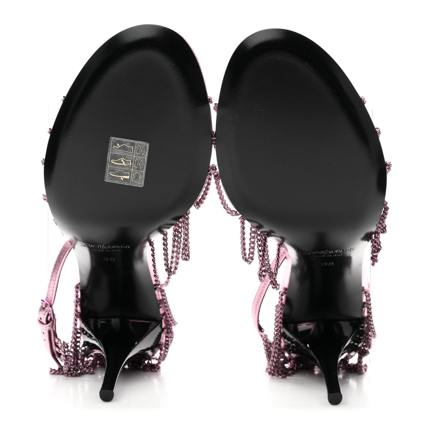 Saint Laurent Metallic Lambskin Chain Babylone 90 Ankle Strap Sandals 38 Bubblegum 6 of 9