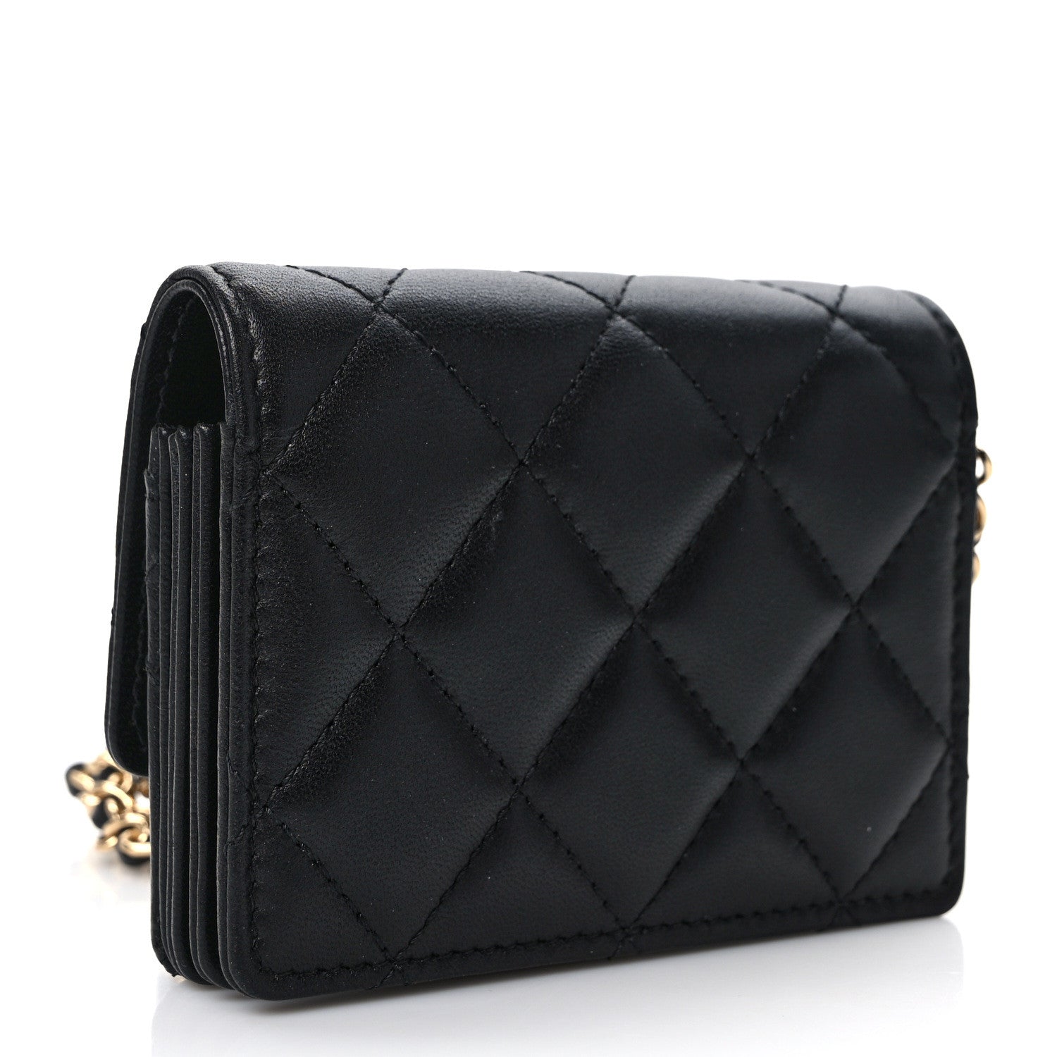 Chanel Lambskin Quilted Flap Card Holder With Cuff L Black 3 of 9