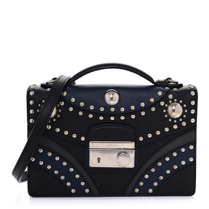 Prada Saffiano Studded Sound Bag Black Baltico 1 of 12