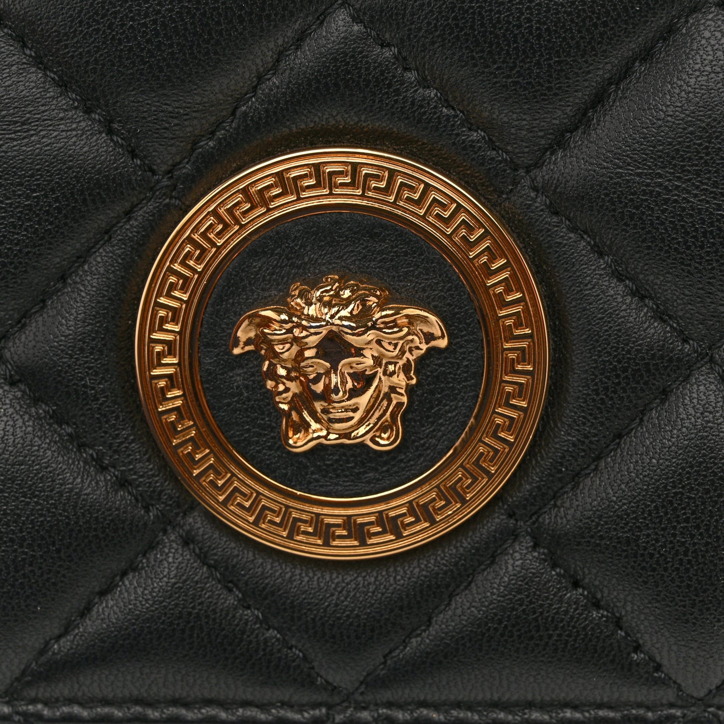 Nappa Quilted Small Medusa Chain Crossbody Black