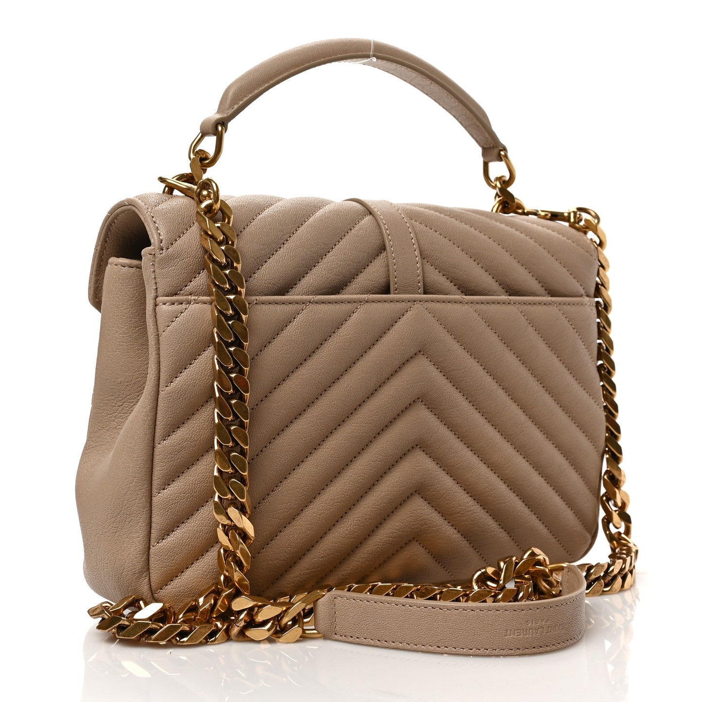Sheepskin Matelasse Chevron Monogram Medium College Bag Dark Beige
