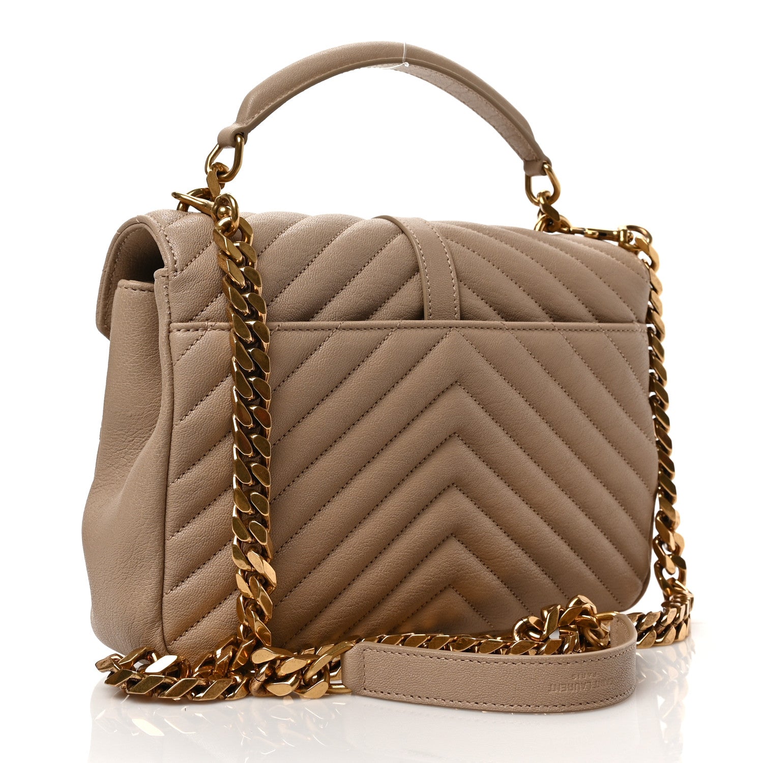 Saint Laurent Sheepskin Matelasse Chevron Monogram Medium College Bag Dark Beige 3 of 8