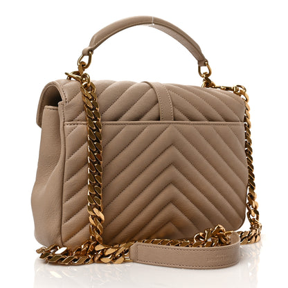 Saint Laurent Sheepskin Matelasse Chevron Monogram Medium College Bag Dark Beige 3 of 8