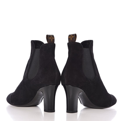 Louis Vuitton Suede Monogram Uniformes Cap Toe Chelsea 75mm Ankle Boots 38.5 Black 6 of 13
