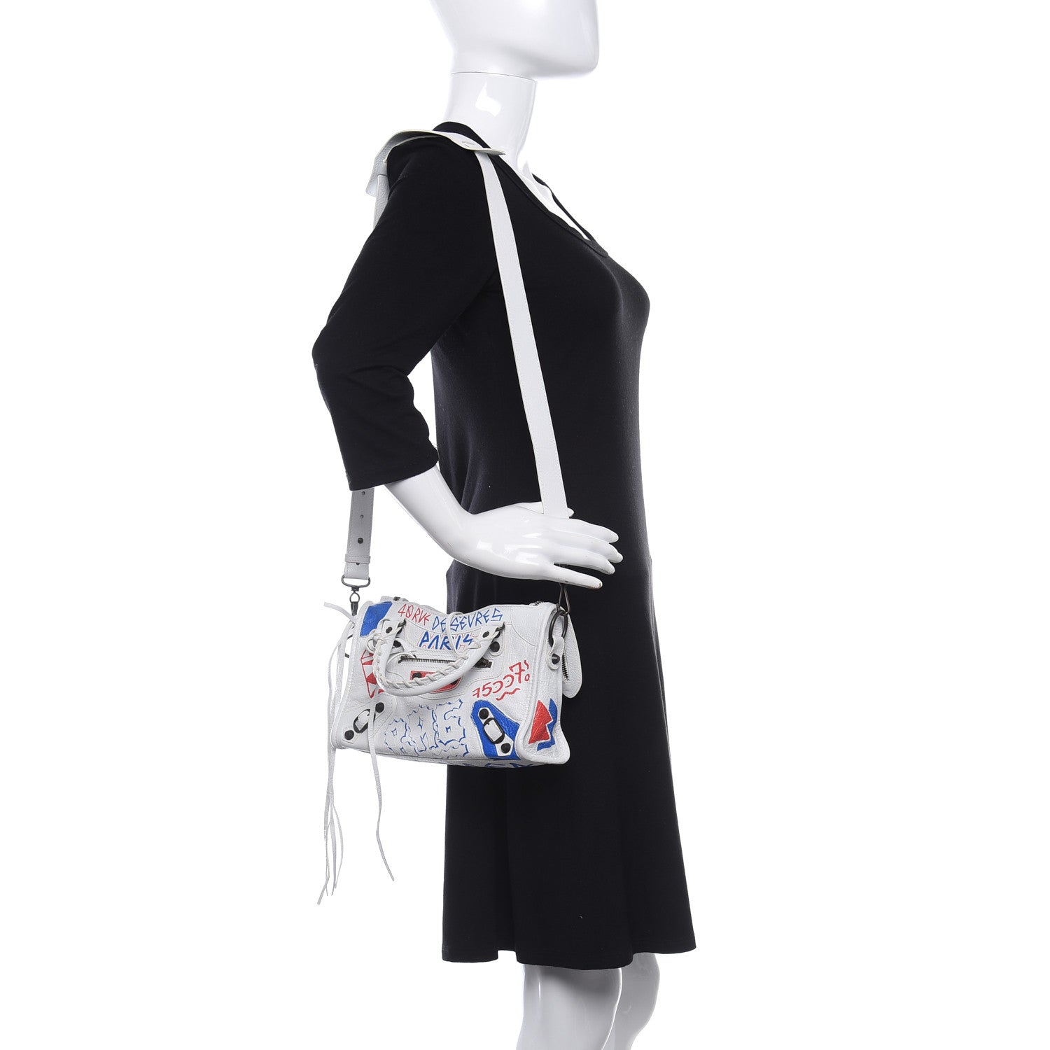 Balenciaga Agneau Graffiti All Over Classic Hardware Mini City White Bleu Rouge 2 of 9