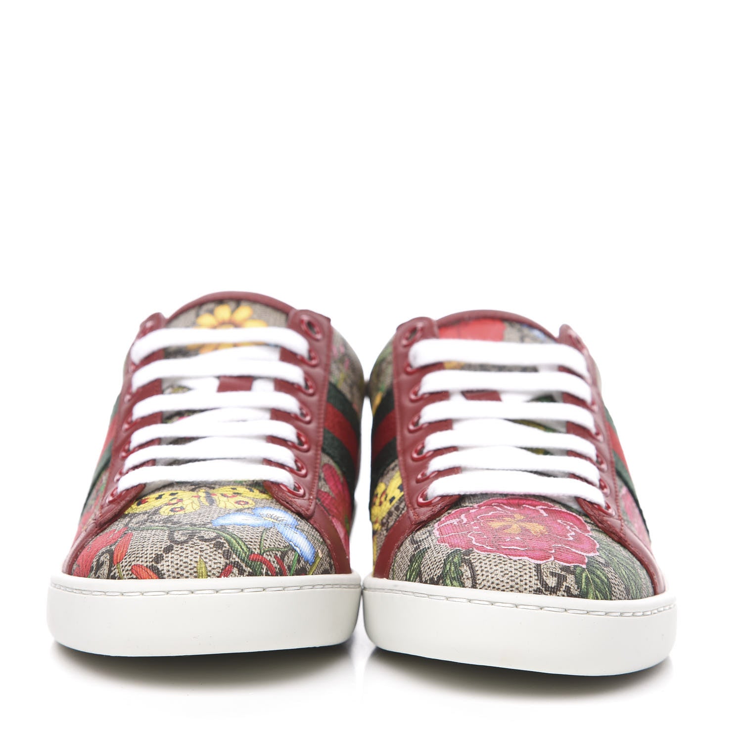 Gucci GG Supreme Monogram Flora Web Womens Ace Sneakers 35 Beige Multicolor Rosso 2 of 9
