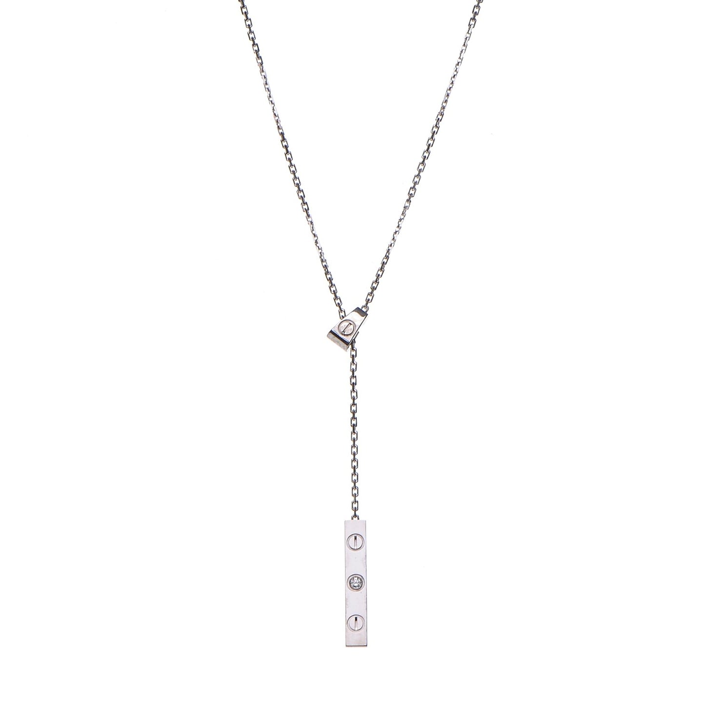 18K White Gold Diamond Lariat Slide Pendant Necklace