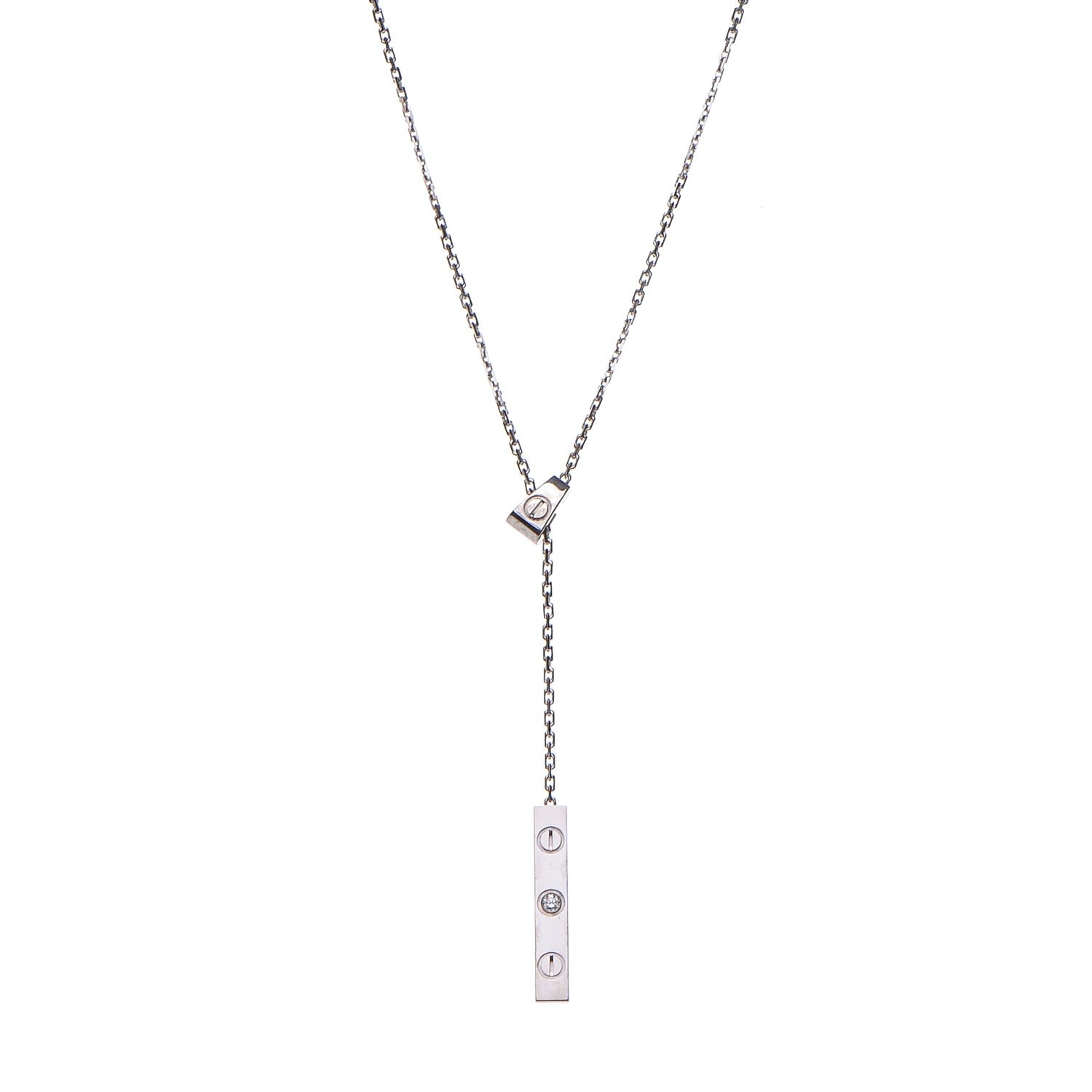 Cartier 18K White Gold Diamond Lariat Slide Pendant Necklace 1 of 9