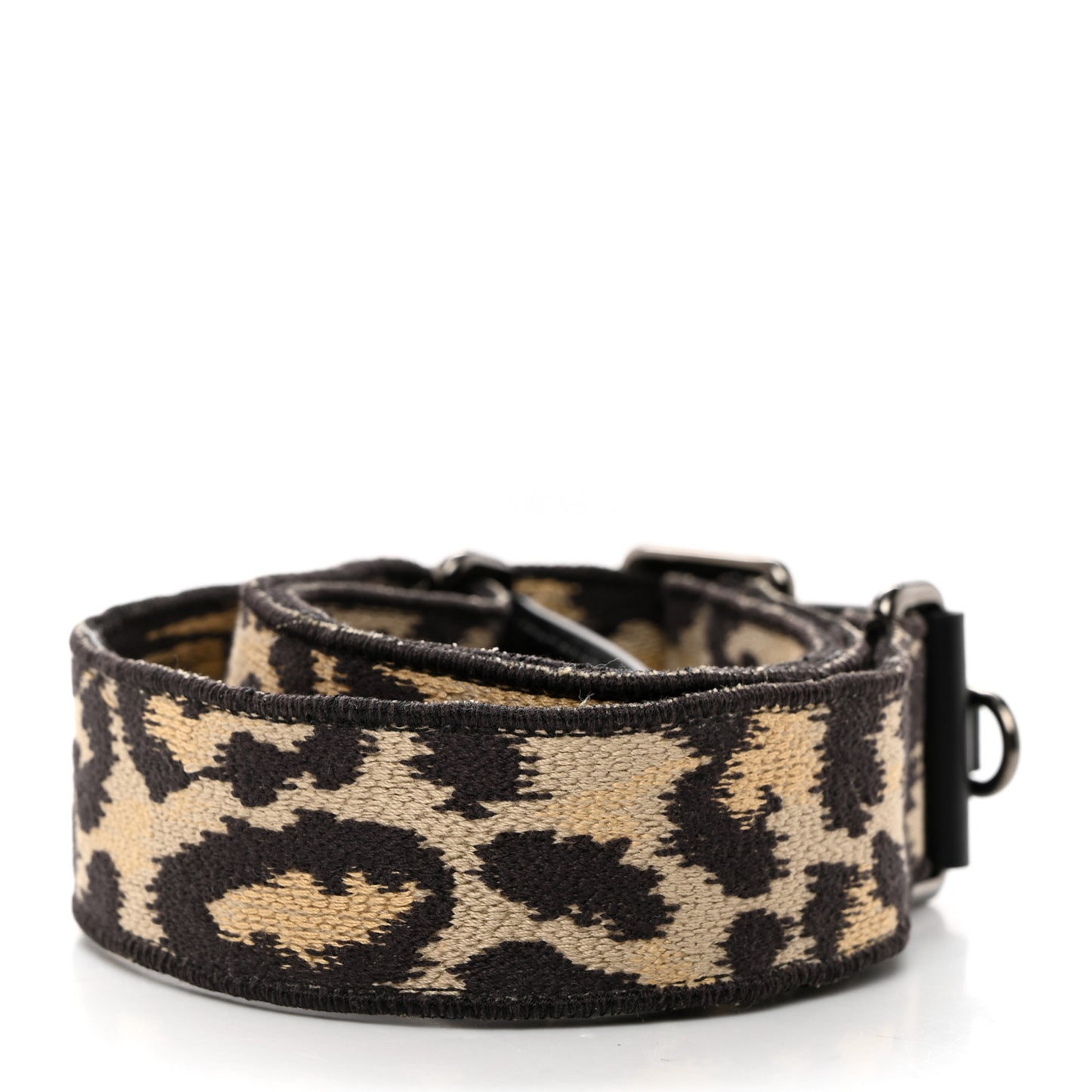 Canvas Mizza Embroidered Leopard Shoulder Strap Beige Black
